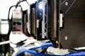 Cooling Fins on Graphic Cards on a Cryptocurrency Mining Rig. Royalty Free Stock Photo
