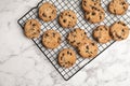 Cooling rack with chocolate chip cookies Royalty Free Stock Photo