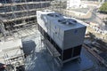 Cooling tower for air conditioning system. MEP works in civil construction site. HVAC system in the construction site. Royalty Free Stock Photo