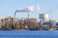 Cooling tower and chimney stacks of the Reuter West CHP plant Royalty Free Stock Photo