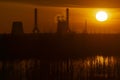 Cooling tower coolers against the background of a stormy sky Royalty Free Stock Photo