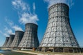 Cooling tower of nuclear power plant against blue sky Royalty Free Stock Photo