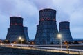 Cooling tower of nuclear power plant at night Royalty Free Stock Photo