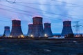 Cooling tower of nuclear power plant at night Royalty Free Stock Photo