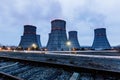 Cooling tower of nuclear power plant at night Royalty Free Stock Photo