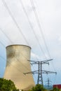 Cooling tower of a nuclear power plant and electricity pylons with high voltage power line