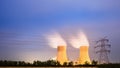 Cooling tower of power plant at night Royalty Free Stock Photo