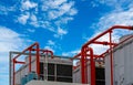 Cooling tower on roof top of building. Industrial air cooling system. Air chiller. Unit of air conditioner. Air cooled chiller Royalty Free Stock Photo