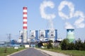 Cooling towers with CO2 clouds from chimney Royalty Free Stock Photo