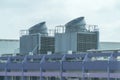 Cooling towers on daylight on the purple floor Royalty Free Stock Photo