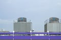 Cooling towers on daylight on the purple floor Royalty Free Stock Photo