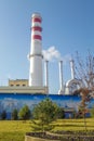 Cooling towers of nuclear power plant against the blue sky Royalty Free Stock Photo