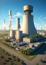 Cooling towers of nuclear power plants or lignite power plants landscape