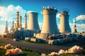 Cooling towers of nuclear power plants or lignite power plants landscape