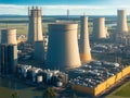 Cooling towers of nuclear power plants or lignite power plants landscape