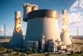 Cooling towers of nuclear power plants or lignite power plants landscape