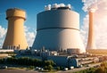 Cooling towers of nuclear power plants or lignite power plants landscape