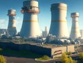 Cooling towers of nuclear power plants or lignite power plants landscape