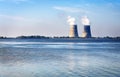 Cooling towers with steam from a nuclear power station Royalty Free Stock Photo