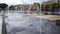 Cooling water jets of Mirror fountain, Miroir dEau in Nice, french recreation