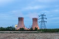 Cooling water tower in nightfall Royalty Free Stock Photo