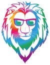 Colorful cool lion with sun glasses