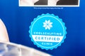 Coolsculpting certCoolsculpting certified badge decalified badge decal displayed at a beauty laser clinic offereing cryolipolysis