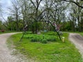 An arch made out of old bicycles at a sculpture garden park in the country outside of Coon Rapids, Iowa Royalty Free Stock Photo