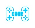 Coop game logo. Cooperative game sign. Video game icon for two joysticks. Play together together