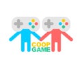 Coop game logo. Cooperative game sign. Video game icon for two joysticks. Play together together