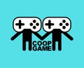 Coop game logo. Cooperative game sign. Video game icon for two joysticks. Play together together