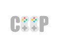 Coop game logo. Cooperative game sign. Video game icon for two joysticks. Play together together