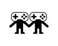 Coop game logo. Cooperative game sign. Video game icon for two joysticks. Play together together