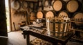 Cooperage Workshop: Barrels, Tools, and Craftsmanship Royalty Free Stock Photo