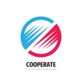 Cooperation abstract vector logo concept illustration. Stripes in circle. Sphere logo icon. Hi-tech geometric sign. Collaboration