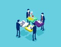 Cooperation by agency group to create a team. Concept isometric business startup vector illustration, Infographic of puzzle, Royalty Free Stock Photo