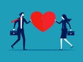 Cooperation. A businessman connects the heart puzzle. business concept