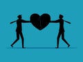 Cooperation. A businessman connects the heart puzzle. business concept