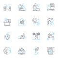 Cooperation collaboration linear icons set. Teamwork, Synergy, Unity, Partnership, Cohesion, Alliance, Coordination line