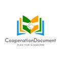 Cooperation document vector logo template with book and hand shake symbol Royalty Free Stock Photo
