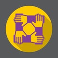 Cooperation hands, teamwork flat icon. Round colorful button, circular vector sign with long shadow effect. Royalty Free Stock Photo
