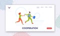 Cooperation Landing Page Template. Business Characters Running Relay Passing On The Baton. Competition, Teamwork