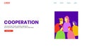 Cooperation Landing Page Website With Fulcolor Characters illustration Talking One To Another
