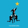 Cooperation or teamwork concept illustration. Teamwork businessmen pyramid to reach star