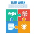 Cooperation, teamwork. Successful solution puzzle. Symbol of partnership. Vector, flat design