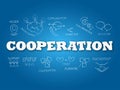 Cooperation word on light blue background. Vector illustration Royalty Free Stock Photo