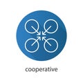 Cooperative abstract symbol. Flat linear long shadow icon