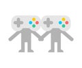 Cooperative game sign. Coop game logo. Video game icon for two joysticks. Play together on a video console