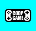 Cooperative game sign. Coop game logo. Video game icon for two joysticks. Play together on a video console