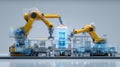 Cooperative robots transferring materials between different stations of the microfactory without human intervention Royalty Free Stock Photo